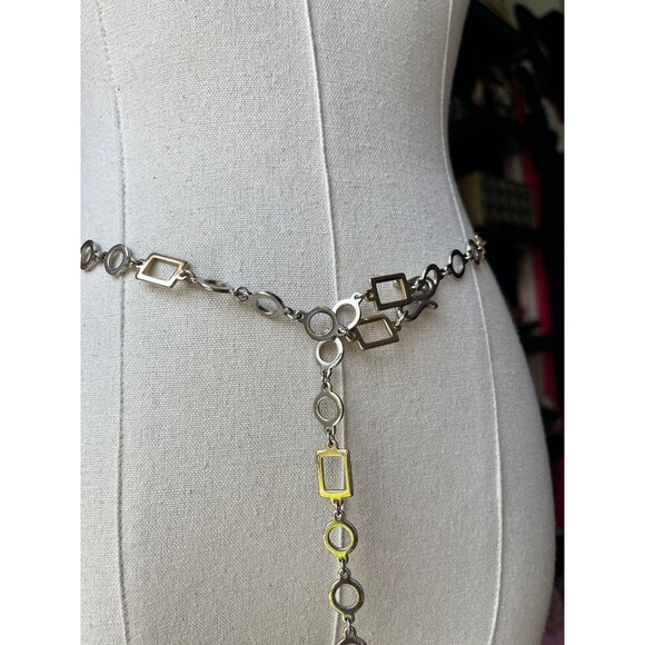 80s vintage geometric metal chain belt silver brass circle link Liz Claiborne 19 - Picture 1 of 4